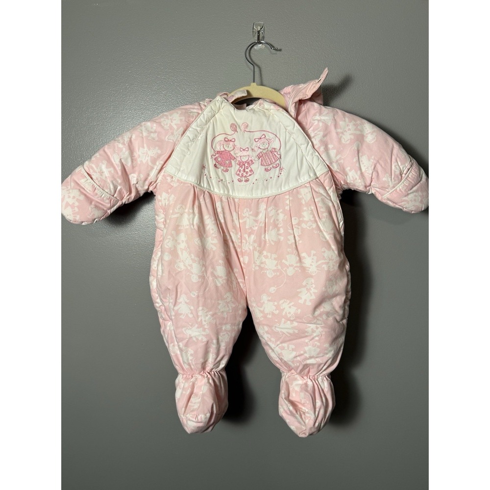Tidykins Baby Snow Suit Girl Size 6/9 Months Pink Embroidered, Hat, Gloves, Feet